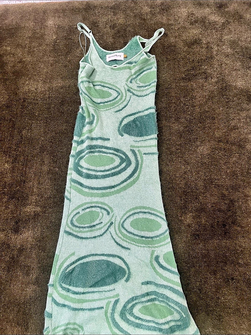 House of Sunny Hockney Dress Abstract Print Maxi Dress in Green & White